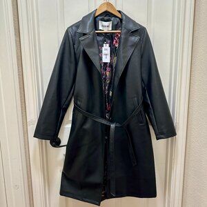 Jason Wu Women's Faux Leather Long Jacket Size M Black Button Closure Belted NEW